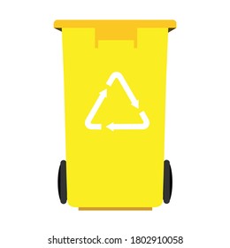 Papelera de reciclado de amarillo vector con el logotipo de reciclado aislado en fondo blanco