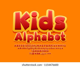 Vector Yellow And Red Alphabet. Bright 3D Font For Children.