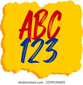 vector, yellow, red, blue, letters, numbers, ABC, 1, 2, 3, 123, A, B, C, text font, vector illustration, painting