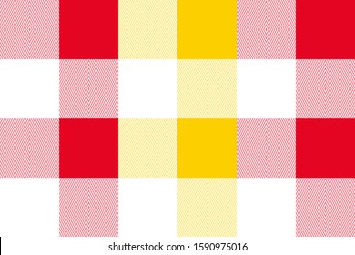 Vector Yellow and Red Buffalo Check Plaid Seamless Pattern illustration for printing on paper, wallpaper, covers, textiles, fabrics, for decoration, decoupage, and other.