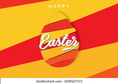 Vector yellow and red paper card with striped easter egg