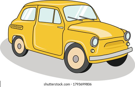 vector yellow retro car, isolated on white background, vintage style, isolated element