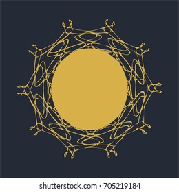 Vector yellow retro oval frame on dark blue background.