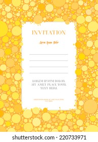 Vector yellow retro style invitation design template with cute dotted frame
