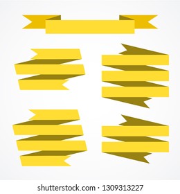 Vector yellow ribbon banners set. Beautiful blank for decoration graphic. Old vintage style design. Premium decorative elements isolated on white
