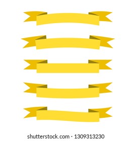 Vector yellow ribbon banners set. Beautiful blank for decoration graphic. Old vintage style design. Premium decorative elements isolated on white