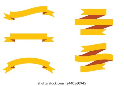 Vector yellow ribbon banners set. Beautiful blank for decoration graphic. Old vintage style design. Premium decorative elements isolated