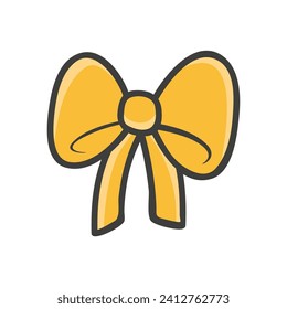 Vector yellow ribbon bow decorative on white.