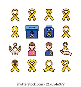 Vector yellow Ribbon Cross Sarcoma Cancer Day icon. flat icons set. Human Cancer awareness concept idea.