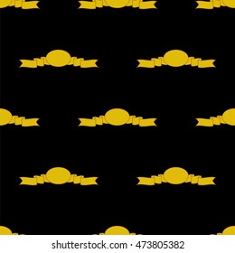 Vector Yellow Ribbons Seamless Pattern on Black. Banner Background.