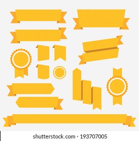 Vector Yellow ribbons set. Elements isolated on white background