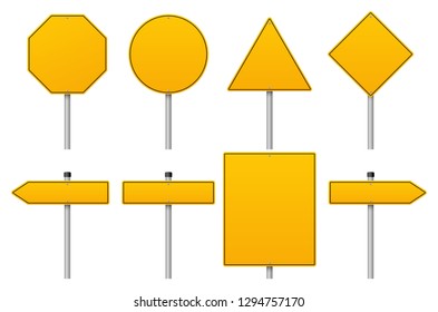 Vector yellow road sign set on White Background