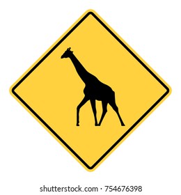 vector yellow road warning sign diamond shaped with the image of animal giraffe