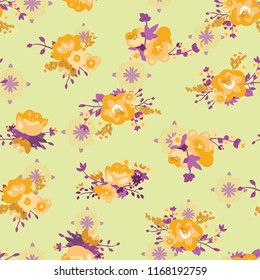Vector Yellow Roses Bouquets seamless pattern background. Perfect for fabric, scrapbooking and wallpaper projects.	