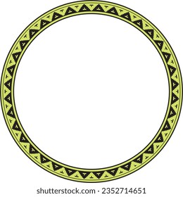 Vector yellow round Byzantine border, frame. Circle Greek pattern, Drawing of the Eastern Roman Empire. Decoration of the Russian Orthodox Church.
