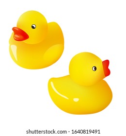 Vector Yellow Rubber Ducks  Isolated On White Background