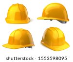 Vector yellow safety helmets on white background