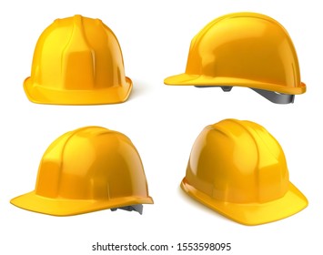 Vector yellow safety helmets on white background