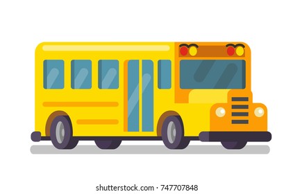 Vector yellow school bus on white background. Vector flat