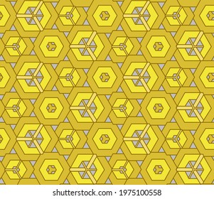 Vector yellow seamless pattern for kitchen fabric, wallpaper for website. Modern color hexagon. Geometric repeat ornament.