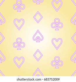 Vector yellow seamless pattern symbols playing cards. EPS 8.