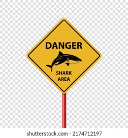 Vector Yellow Shark Sighting Sign Isolated. Shark Attack Warning. Danger For Surfing And Swimming. Shark Zone, Area, Caution