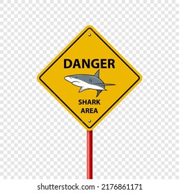 Vector Yellow Shark Sighting Sign Isolated. Shark Attack Warning. Danger for Surfing and Swimming. Shark Zone, Area, Caution