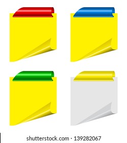 Vector yellow sheets  with curled corner and clips