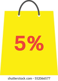 Vector yellow shopping bag with red 5 percent.