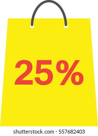 Vector yellow shopping bag with red 25 percent.