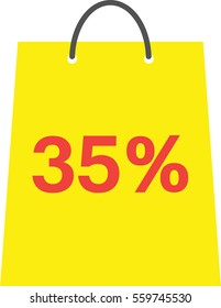 Vector yellow shopping bag with red 35 percent.