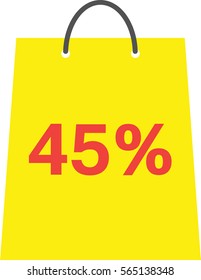 Vector yellow shopping bag with red 45 percent.