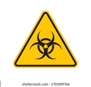 Vector yellow sign hazard warning with symbol biohazard. Isolated on white background.