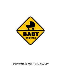 Signo amarillo vectorial con acolchador de silueta y texto - Bebé a bordo. Fondo blanco aislado.