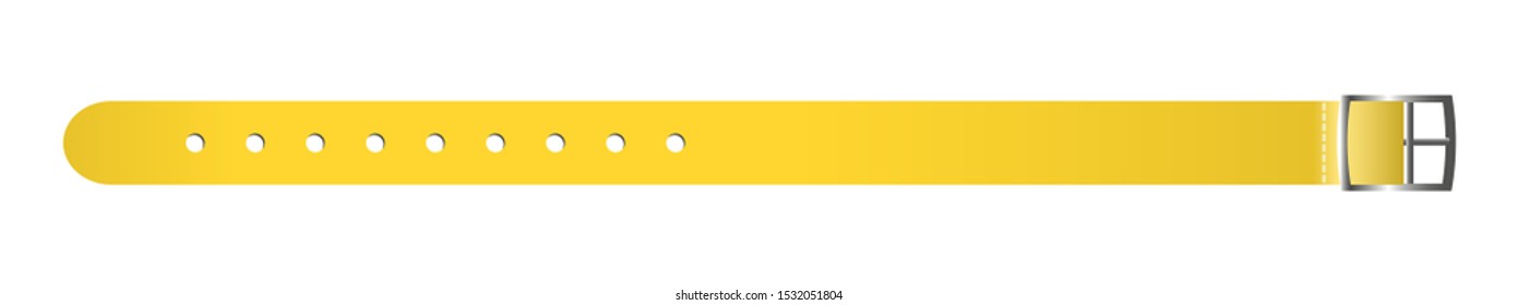 Vector yellow silicon waterproof wristband or bracelet with closing watch mechanism. Hand entrance access control suitable for sport, swimming pool, aquapark and identification isolated on white.