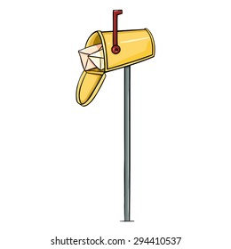 Vector Yellow Single Cartoon Mailbox