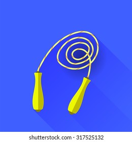 Vector Yellow Skipping Rope Isolated on Blue Background. Flat Design. Long Shadow