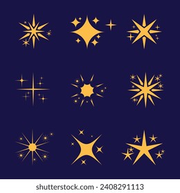 Colección de fuegos artificiales con chispas amarillas