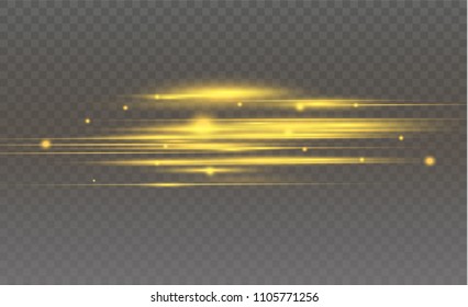 Vector yellow special effect. Luminous stripes on a transparent background. Beautiful glow of glow and spark. Vector background.