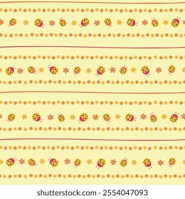 Vector yellow spring beetle seamless striped pattern background. Use for fabric, wallpaper, design and scrapbooking projects.