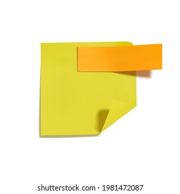 Vector yellow square shaped sticker and long rectangular orange sticker on it isolated on white background.