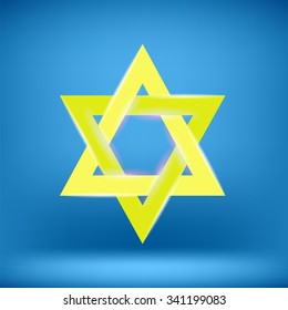 Vector Yellow Star of David Isolated on Blue Background