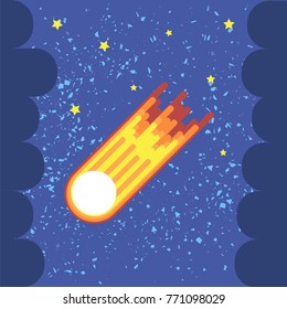Vector Yellow Star Isolated on Starry Background. Hight Sky. Shooting Selestial Comet. Meteor Shower. Meteorite Falling.