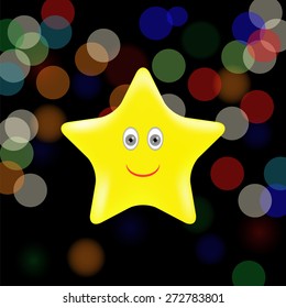 Vector Yellow Star on Dark Colorful Blurred Background.