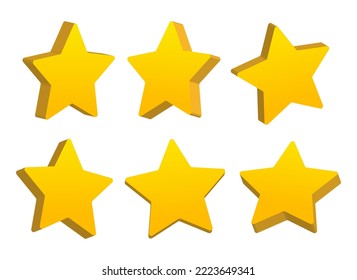 Vector yellow star with six rotation side view