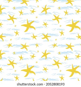 Vector yellow starfish pattern on abstract sea background