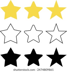 vector yellow stars in flat and black lines