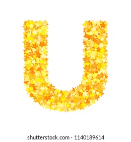 Vector yellow stars font, letter U