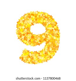 Vector yellow stars font, numeral 9
