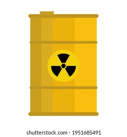 Vector yellow steel barrel of radioactive waste. Container in flat style with radiation icon.